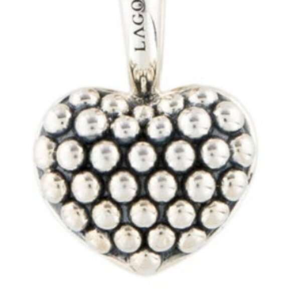 LAGOS STERLING SILVER 925 CAVIAR BEADED HEART PENDANT NECKLACE - Picture 1 of 8